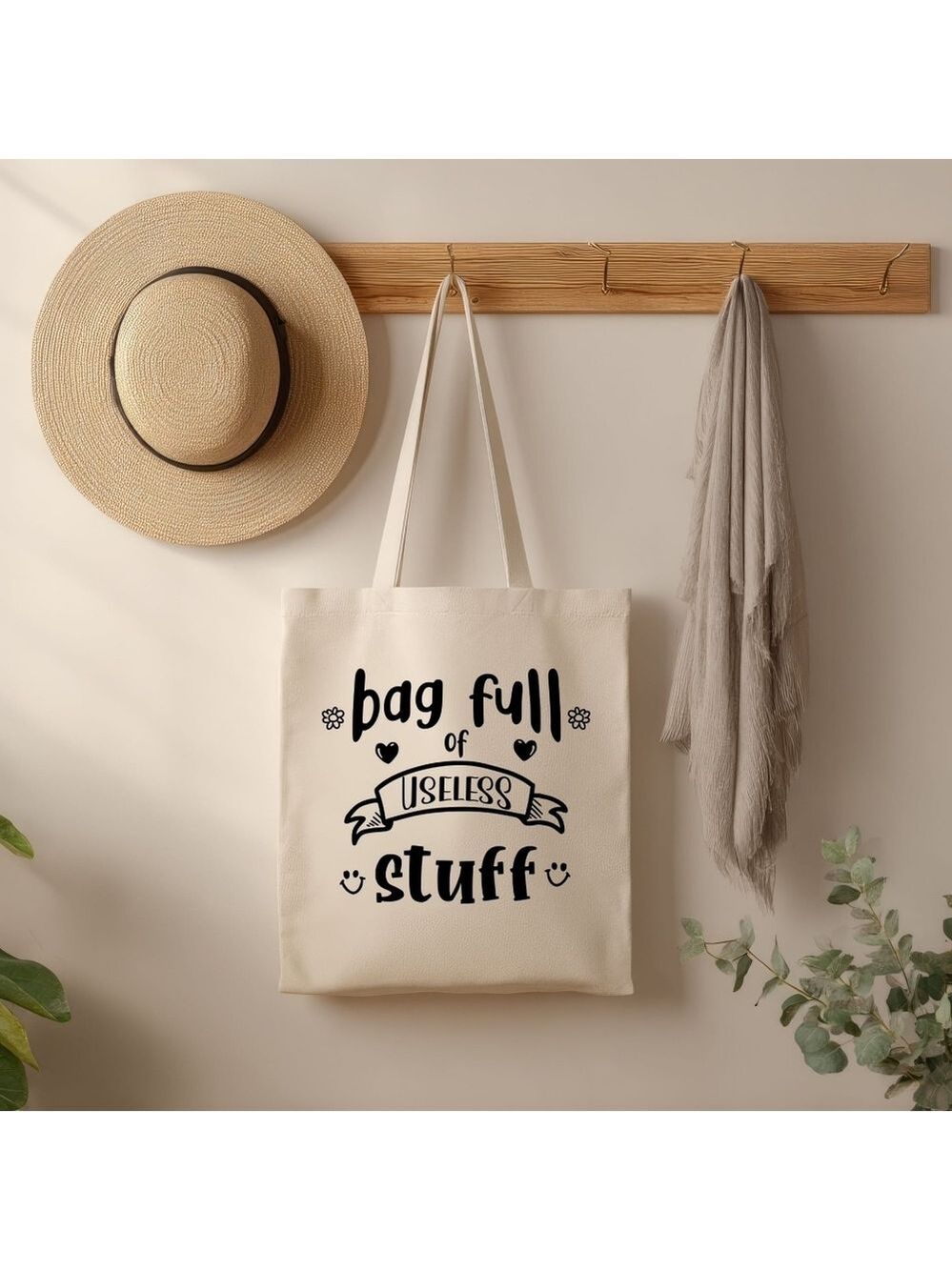 Custom Natural Canvas Tote Bag - Bag Full Of Useless Stuff